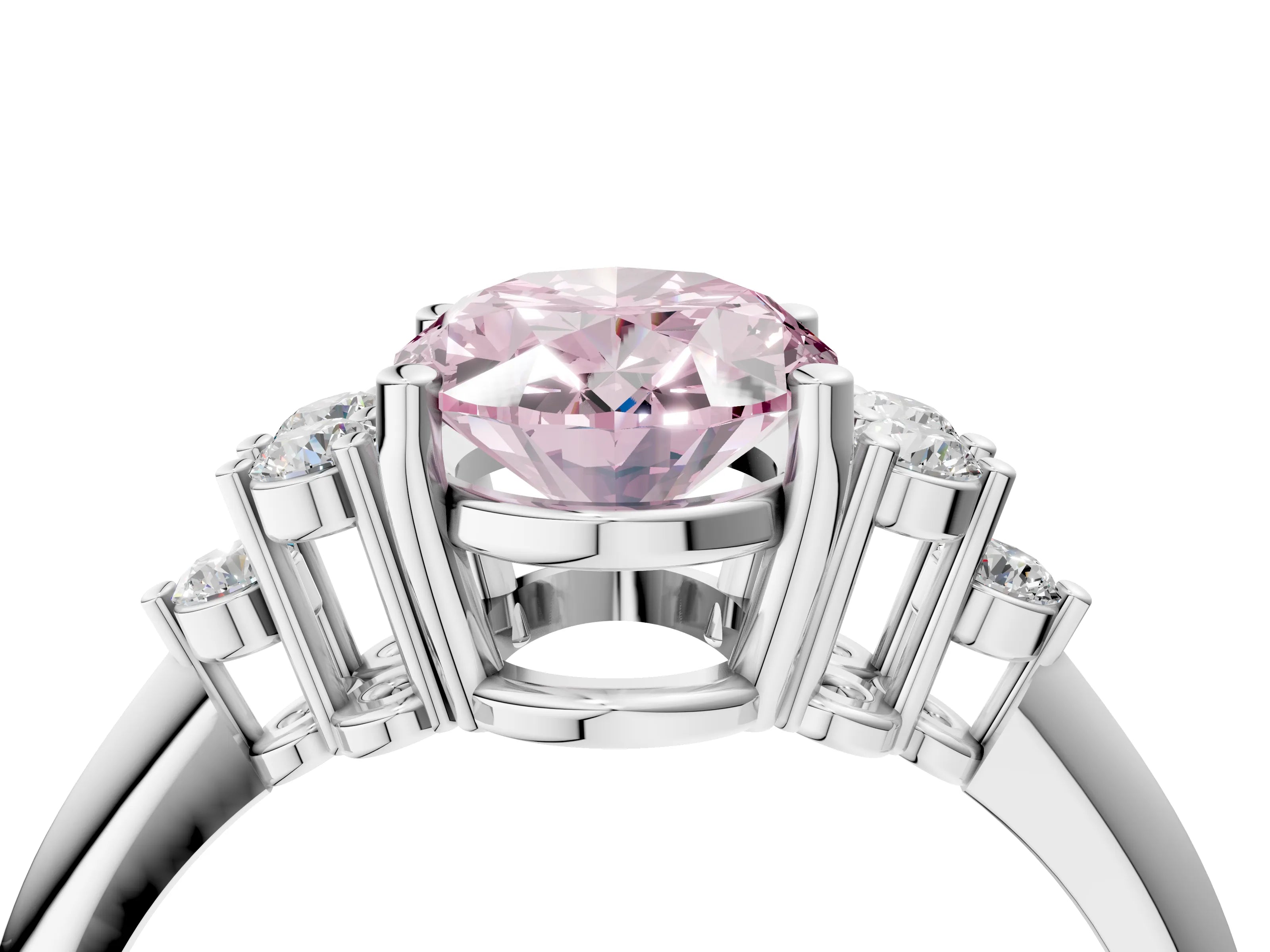 Platinum Fancy Pink Oval Cut Cut Diamond Cluster Ring with Solitaire Band and Four-Prong Setting_25