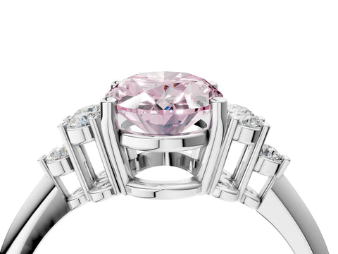 Platinum Fancy Pink Oval Cut Cut Diamond Cluster Ring with Solitaire Band and Four-Prong Setting_25
