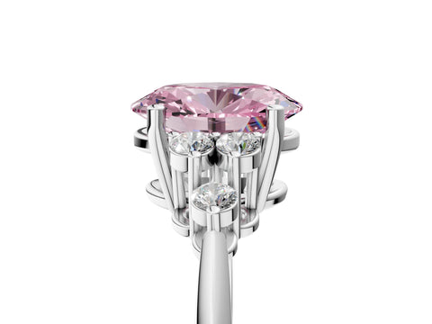 Platinum Fancy Pink Oval Cut Cut Diamond Cluster Ring with Solitaire Band and Four-Prong Setting_26