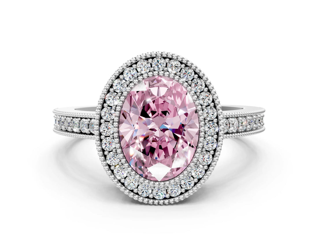 Platinum Fancy Pink Oval Cut-Cut Diamond Halo Engagement Ring with Pave Band and Prong Setting_6