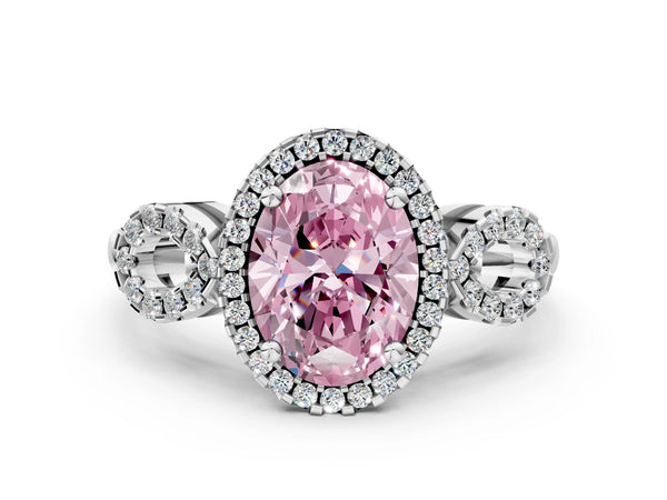 Platinum Oval Pave Infinity Halo Engagement Ring Setting for Fancy Pink Center