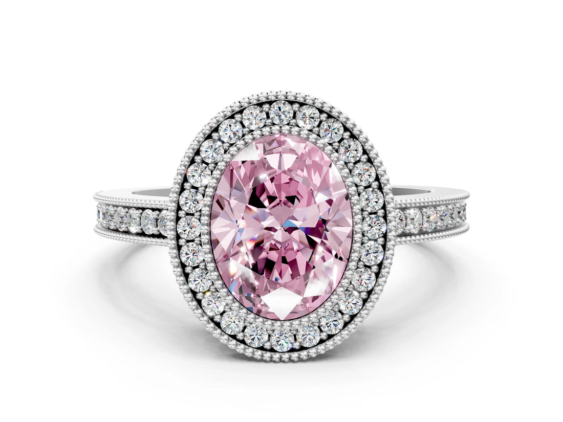 Platinum Fancy Pink Oval Cut Cut Halo Pavé Diamond Ring_6