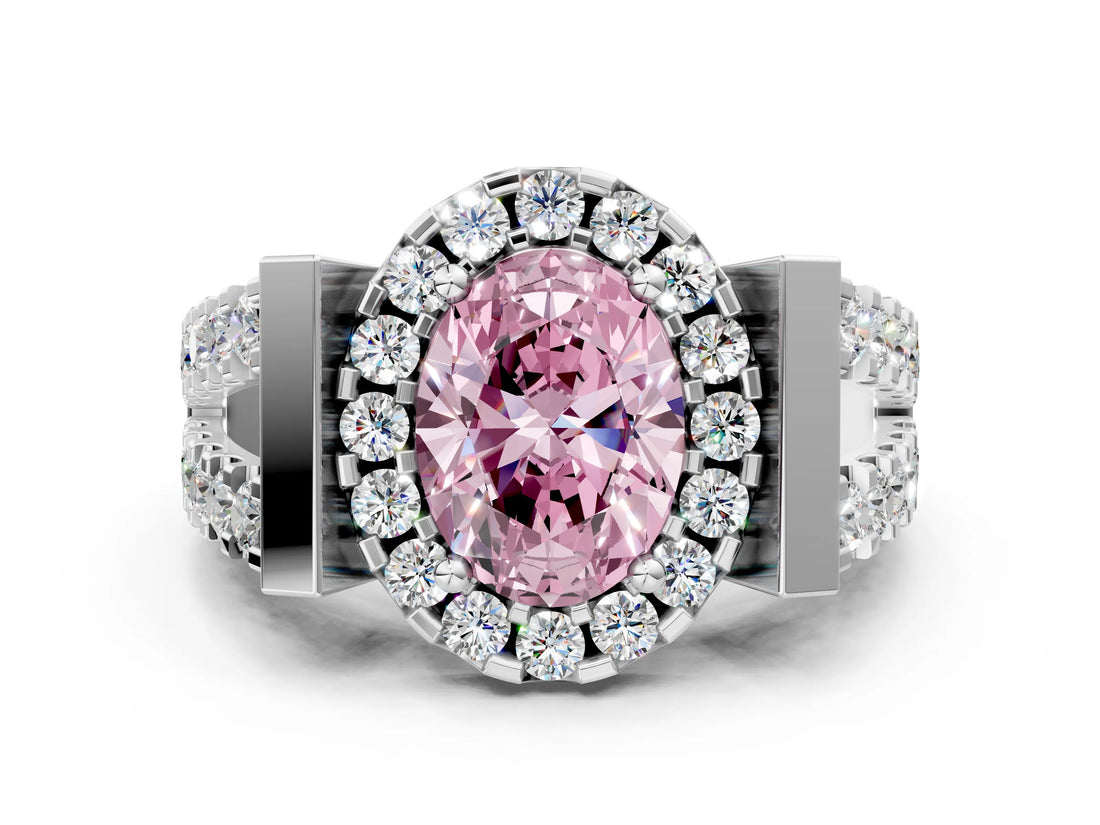 Platinum Fancy Pink Oval Cut Cut Halo Split Shank Prong Set Ring_12