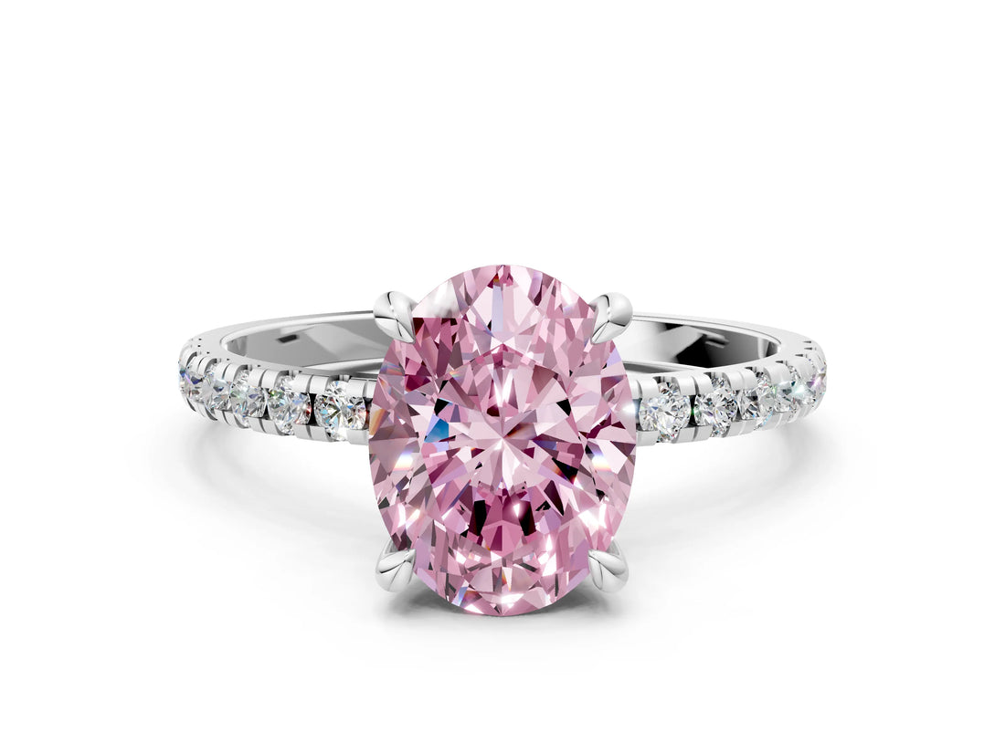 Platinum Fancy Pink Oval Cut Diamond Brilliant Solitaire Ring with Pavé Band and Four-Prong Setting_36