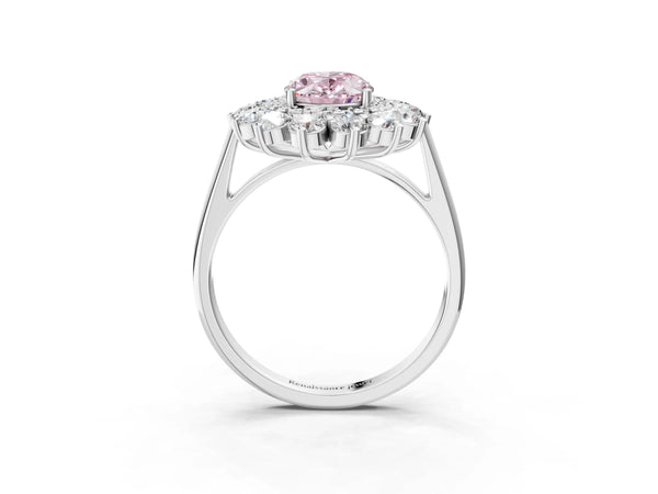 Platinum Oval Floral Double Halo Engagement Ring Setting for Fancy Pink Center