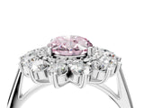 Platinum Fancy Pink Oval Cut Diamond Floral Double Halo Engagement Ring with Prong Setting_209