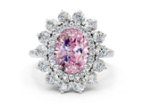 Platinum Fancy Pink Oval Cut Diamond Floral Double Halo Engagement Ring with Prong Setting_37