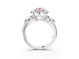 Platinum Fancy Pink Oval  Cut Diamond Floral Halo Engagement Ring with Shared Prong Setting 4