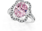 Platinum Fancy Pink Oval Cut Diamond Floral Halo Split Shank Prong Setting Ring_7