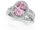 Platinum Fancy Pink Oval Cut Diamond Halo Ring with Round Split Shank and Prong Setting_13
