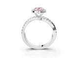 Platinum Fancy Pink Oval Cut Diamond Halo Ring with Round Split Shank and Prong Setting_15