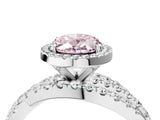 Platinum Fancy Pink Oval Cut Diamond Halo Ring with Round Split Shank and Prong Setting_16