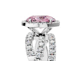 Platinum Fancy Pink Oval Cut Diamond Halo Ring with Round Split Shank and Prong Setting_17