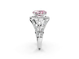 Platinum Fancy Pink Oval Cut Diamond Halo Ring with Split Shank and Bezel Accents and Four-Prong Setting_8