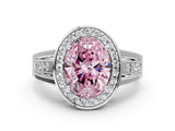 Platinum Fancy Pink Oval Cut Diamond Halo Ring with Split Shank and Bezel Accents and Prong Setting_12