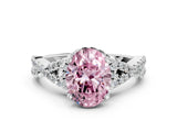 Platinum Fancy Pink Oval Cut Diamond  Halo Twist Band Solitaire Prong Setting Ring_12