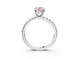 Platinum Fancy Pink Oval Cut Diamond Pavé Solitaire Ring with Round Band and Prong Setting_3