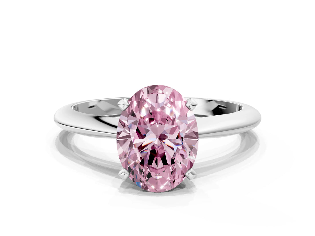Platinum Fancy Pink Oval Cut Diamond Solitaire Engagement Ring with Classic Band and Four-Prong Setting_12