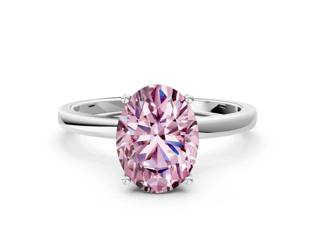 Platinum Fancy Pink Oval Cut Diamond Solitaire Ring with Classic Band and Four-Prong Setting_36