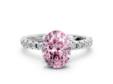 Platinum Fancy Pink Oval Cut Diamond Solitaire Ring with Round  Pavé Band and Four-Prong Setting_36