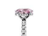 Platinum Fancy Pink Oval Cut Diamond Solitaire Ring with Round  Pavé Band and Four-Prong Setting_41