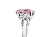 Platinum Fancy Pink Oval Cut Diamond Three-Stone Engagement Ring with Prong Setting and Pavé Band_41