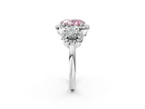 Platinum Fancy Pink Oval Cut Diamond Three-Stone Halo Ring with Prong Setting and Pavé Accents_14