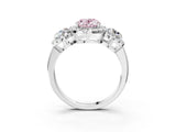 Platinum Fancy Pink Oval Cut Diamond Three-Stone Halo Ring with Prong Setting and Pavé Accents_15