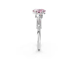 Platinum Fancy Pink Oval Cut Diamond Three-Stone Ring with Prong Setting and Pavé Band_14