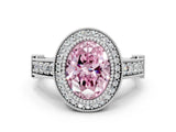 Platinum Fancy Pink Oval Cut Halo Diamond Split Shank Pave Ring_12