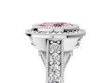 Platinum Fancy Pink Oval Cut Halo Diamond Split Shank Pave Ring_17