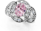 Platinum Fancy Pink Oval Cut Halo Milgrain Diamond Engagement Ring with Leaf Band and Four-Prong Setting_13