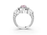 Platinum Fancy Pink Oval Cut Halo Milgrain Diamond Engagement Ring with Leaf Band and Four-Prong Setting_15