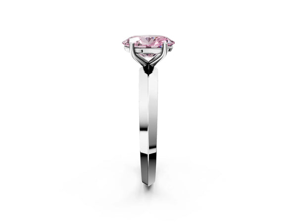 Platinum Fancy Pink Oval  Cut Solitaire Engagement Ring with Flat Band and Four-Prong Setting