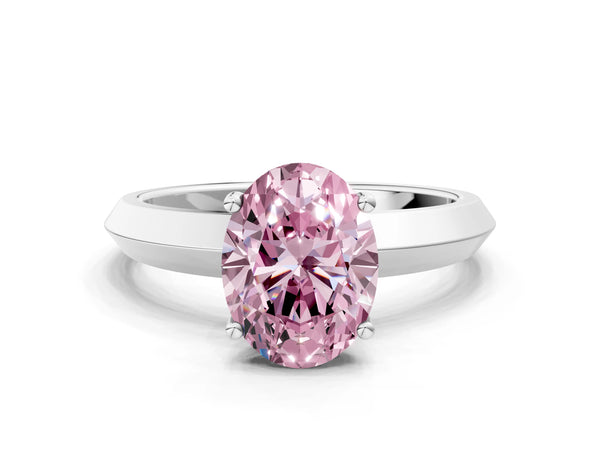 Platinum Fancy Pink Oval  Cut Solitaire Engagement Ring with Flat Band and Four-Prong Setting