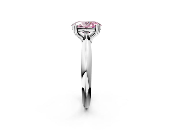 Platinum Fancy Pink Oval  Cut Solitaire Engagement Ring with Tapered Band and Four-Prong Setting