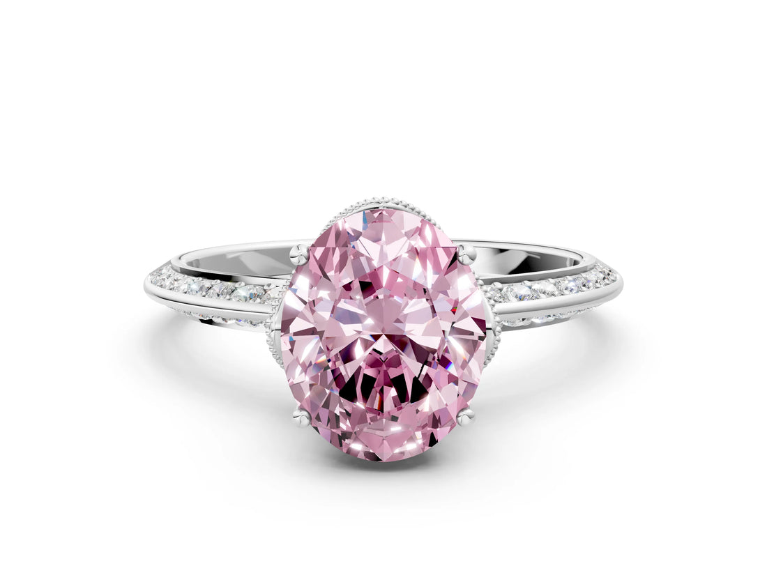 Platinum Fancy Pink Oval Cut Solitaire Split Shank Pave Diamond Engagement Ring with Four-Prong Setting_6