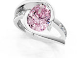 Platinum Fancy Pink Oval Cut Solitaire Tension-Set Diamond Split Shank Ring_7