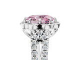 Platinum Fancy Pink Oval  Halo Diamond Floral Split Shank Engagement Ring