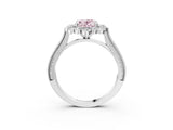 Platinum Fancy Pink Oval  Halo Milgrain Pave Diamond Ring with Four-Prong Setting 3
