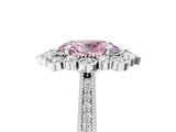 Platinum Fancy Pink Oval  Halo Milgrain Pave Diamond Ring with Four-Prong Setting 5