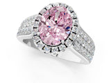 Platinum Fancy Pink Oval  Halo Round Diamond Pave Band with Prong Setting 1