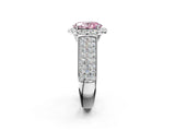 Platinum Fancy Pink Oval  Halo Round Diamond Pave Band with Prong Setting 2