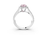 Platinum Fancy Pink Oval  Halo Round Diamond Pave Band with Prong Setting 3