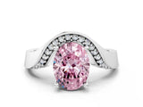 Platinum Fancy Pink Oval  Solitaire Diamond Engagement Ring with Pave Band and Four-Prong Setting 1
