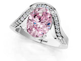 Platinum Fancy Pink Oval  Solitaire Diamond Engagement Ring with Pave Band and Four-Prong Setting 2