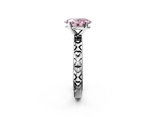 Platinum Oval Solitaire Engagement Ring Setting for Fancy Pink Center with XO Engraved Band
