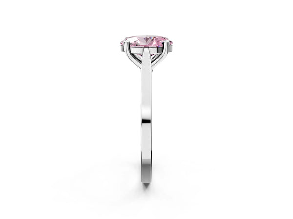 Platinum Fancy Pink Oval  Solitaire Diamond Ring with Four-Prong Setting and Tapered Band