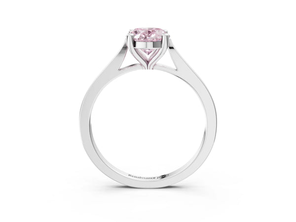 Platinum Fancy Pink Oval  Solitaire Diamond Ring with Four-Prong Setting and Tapered Band