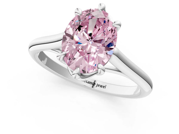 Platinum Fancy Pink Oval  Solitaire Engagement Ring with Six-Prong Setting and Classic Band